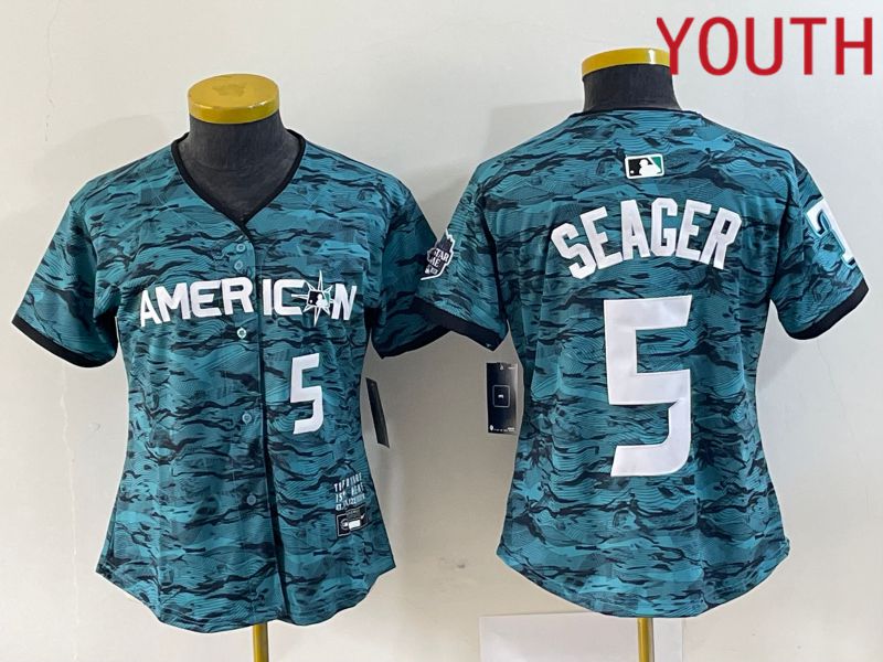 Youth Texas Rangers 5 Seager American League Nike Green 2023 MLB All Star Jersey